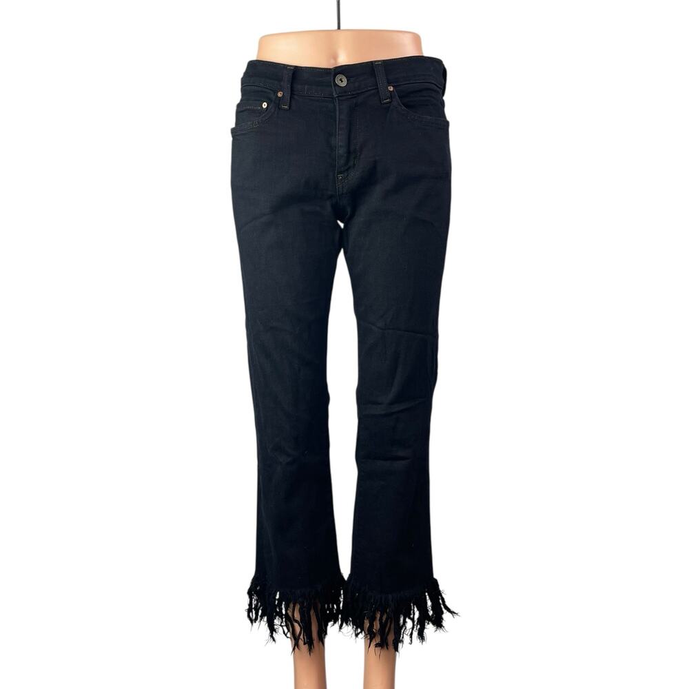 Principle Denim Innovators Black Fringe Raw Hem Mid Rise Straight Denim Jeans 27